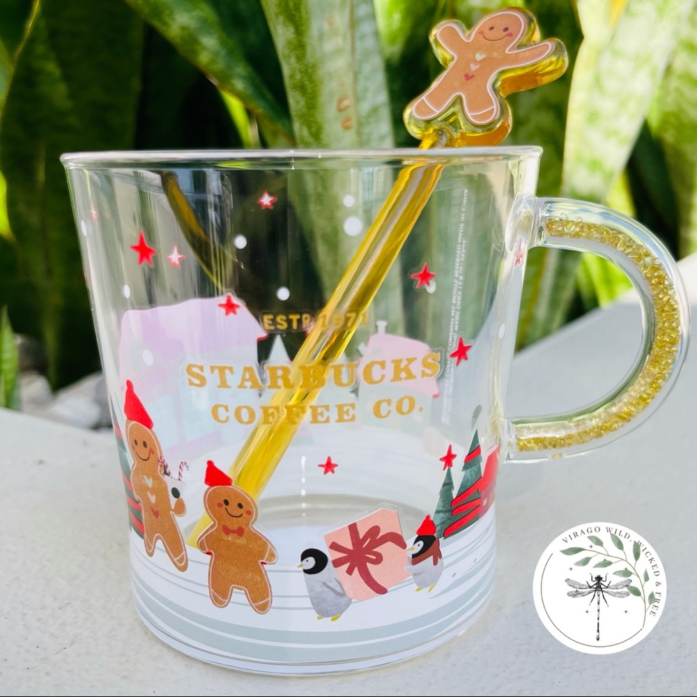 Starbucks Gingerbread Man Glass Cup with Rod - Picture 6 of 7